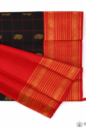 Black Checks Double Pallu Kovai Border